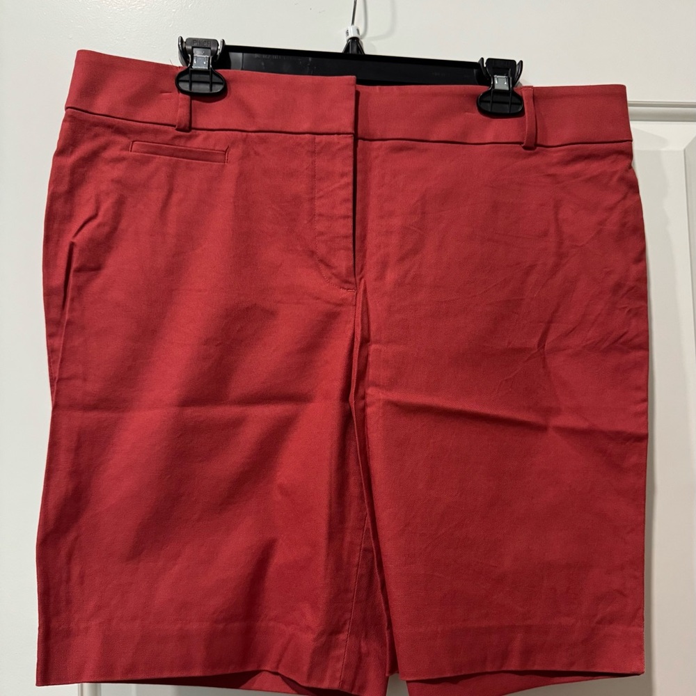 LOFT Coral-Red Tailored Bermuda Shorts